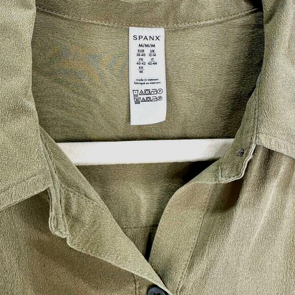 Spanx Low Maintenance Washable Silk Button Down – Olive Green – Size Medium - Picture 7 of 7